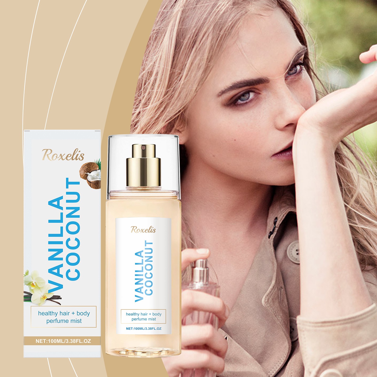 Perfume Fragrance Hair Spray - ROXELIS Vanille-Kokos Haar- & Lichaamsparfum Mist